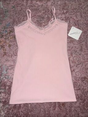 Brand new Rebellious Soft Pink Lace-Trim Tank Top